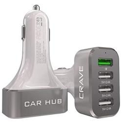 Crave CarHub 54W 4 Port USB Car Charger, Qualcomm Quick Charge 3.0 - White