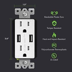 TOPGREENER 3.1A USB Wall Outlet Charger, 15A Tamper-Resistant Receptacles, Compatible with iPhone XS/MAX/XR/X/8, Samsung Galaxy S10/S9/S, LG, HTC & other Smartphones, UL Listed, TU2153A, White 6 Pack