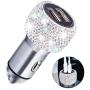Quick Charge 3.0 Car Charger, SAVORI Bling Bling Handmade Crystal Rhinestones Dual USB Car Charger Adapter for iPhone, iPad Pro/Air 2/Mini, Samsung Galaxy Note9/8/S9/S9+, LG, Nexus, HTC, etc (White)