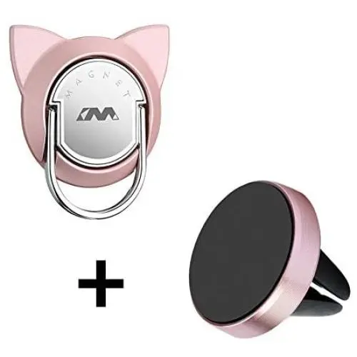 Magnetic Phone Ring Holder Cat with Car Mount, Magnet Swivel Phone Finger Ring Stand, 360 Degree Ring Grip for Cell Phone and Tablet (1 Set,Rose Gold) Magnetic Phone Ring Holder Cat with Car Mount, Magnet Swivel Phone Finger Ring Stand, 360 Degree Ring Grip for Cell Phone and Tablet (1 Set,Rose Gold)