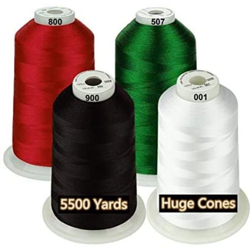 Simthread 42 Options Various Assorted Color Packs of Polyester Embroidery Machine Thread Huge Spool 5000M for All Embroidery Machines (Black White Red Green)