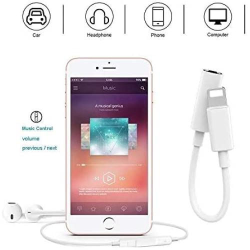 (2 Pack) Lighting to Headphone Jack Adapter, 3.5mm Earphones/Headphone Aux Audio Cable Compatible with iPhone 11/Xs Max/XR/X/8P/ 8/7P/7 Supports iOS 11 or Later