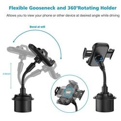 Car Cup Holder Phone Mount, Adjustable Gooseneck Cupholder Cell Phone Cradle with 360° Rotatable Holder for iPhone XR Xs XS Max X 8 7 7 Plus 6s/ Samsung Galaxy S10 S9 S8 S7/ Note 9 8, Huawei, GPS etc
