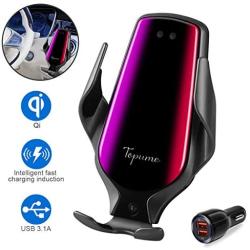 Smart Sensor Wireless Car Charger Mount, Automatic Clamping QC/QI 10W Fast Charging Car Charger Holder Compatible with iPhone 11/Xs/Xs Max/XR/X /8,Samsung Galaxy Note 9/ S9/ S9+/ S8 etc(Black)