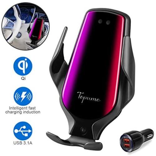 Smart Sensor Wireless Car Charger Mount, Automatic Clamping QC/QI 10W Fast Charging Car Charger Holder Compatible with iPhone 11/Xs/Xs Max/XR/X /8,Samsung Galaxy Note 9/ S9/ S9+/ S8 etc(Black)