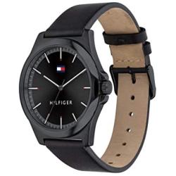 Tommy Hilfiger Mens Stainless Steel Quartz Watch with Leather Strap, Black, 20 (Model: 1791715)
