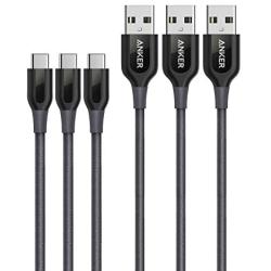 USB Type C Cable, Anker [3-Pack 6ft] Powerline+ USB-C to USB-A, Double-Braided Nylon Fast Charging Cable, for Samsung Galaxy S10/ S9 / S9+ / S8 / S8+ and More[Gray]