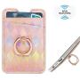 Oddss Rose Gold Cell Phone Card Hoder with Ring Stand RFID Blocking Ring Pocket Wallet Stick on Cell Phone Credit for Back of iPhone,Android Smartphones