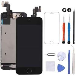 GULEEK for iPhone 5s/Se Screen Replacement Black Touch Display LCD Digitizer Full Assembly with Front Camera,Proximity Sensor,Ear Speaker and Home Button Including Repair Tool and Screen Protector