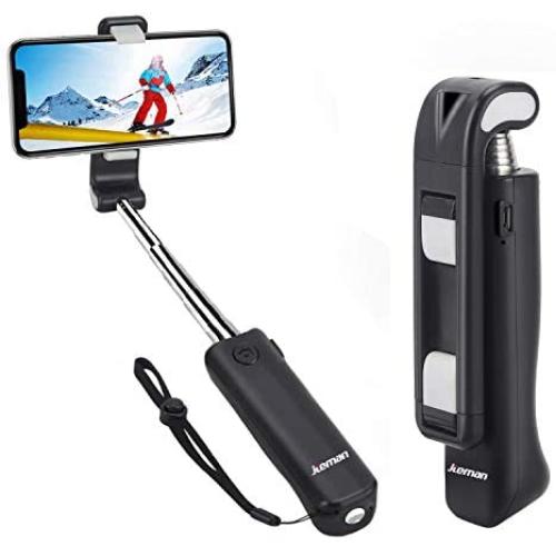 Jteman Selfie Stick Bluetooth,Anti-Shake Extendable Monopod Built-in Bluetooth Remote Shutter Compatible with iPhone Xs/XS max/XR/X/8/8P/7/7P/6s/6/5,Galaxy S9/8/7/6/Note,and More(Black) (Black)