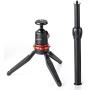 Movo Universal Mini Camera Tripod with Extendable Pole (MV-T1) Adjustable Head, Heavy-Duty Aluminum Travel Stand for DSLR, Mirrorless, GoPro, Smartphones, Compact, Portable