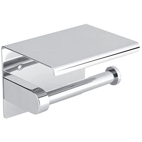 Yosoo Stainless Steel Toilet Paper Roll Holder with Shelf Multifunctional Self-Installed Wall Mounted with Mobile Phone Holder Stand