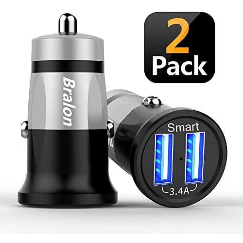 Mini 2 USB Car Charger, Bralon 2-Pack 3.4A/18W Smart Car Charger Fit for Galaxy S9/S8/S7/S6/Edge/Plus,iPhone X/8/7/6/5, iPad Pro/Air 2/mini and More