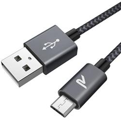 Micro USB Cable [0.65ft] RAMPOW Braided Nylon Cell Phone Charger - Fast Charging & Sync - Short Micro USB Charger 2.4A for Samsung Galaxy S5/S6/S7, HTC, LG, Sony, PS4, Moto and More - Space Gray
