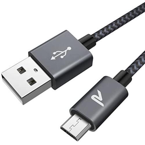Micro USB Cable [0.65ft] RAMPOW Braided Nylon Cell Phone Charger - Fast Charging & Sync - Short Micro USB Charger 2.4A for Samsung Galaxy S5/S6/S7, HTC, LG, Sony, PS4, Moto and More - Space Gray