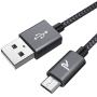 Micro USB Cable [0.65ft] RAMPOW Braided Nylon Cell Phone Charger - Fast Charging & Sync - Short Micro USB Charger 2.4A for Samsung Galaxy S5/S6/S7, HTC, LG, Sony, PS4, Moto and More - Space Gray