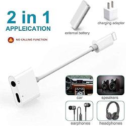 Headphone Adapter 2 in 1 3.5mm Earphone Headphone Adapter for iPhone 11 pro car Charger Dongle Cable Headphone Jack Adapter for iPhone/Xs Max/Xr/8/Plus/7/7Plus Audio Splitter Accessory Supports