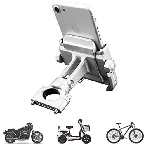 vicelecus Motorcycle Phone Mount, Adjustable Anti Shake Metal Bike Phone Holder for iPhone X/8/7/6 Plus Samsung Galaxy S9/S8/S7/S6 GPS, Holds Devices up to 3.7" Width (Silver)