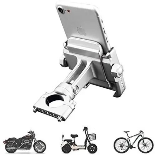 vicelecus Motorcycle Phone Mount, Adjustable Anti Shake Metal Bike Phone Holder for iPhone X/8/7/6 Plus Samsung Galaxy S9/S8/S7/S6 GPS, Holds Devices up to 3.7&quot Width (Silver)