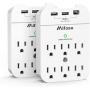 2 Pack Multi Plug Outlet Extender with 3 USB (2 USB-A 1 USB-C 4.5 A), 6 Outlet Surge Protector Power Strip, Wall Mount Adapter Tap with Phone Holder for Office Home (490 Joules, White)