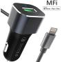 iPhone Car Charger, 3ft [Apple MFI Certified] Lighting Car Charger with Extra QC 3.0 USB Port for iPhone 11, X, XR, XS, 8, 8 Plus, 7, 7 Plus 6S / 6S Plus, 6 Plus, SE, 5S, iPad Pro, Air 2, Mini 4