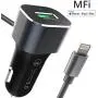 iPhone Car Charger, 3ft [Apple MFI Certified] Lighting Car Charger with Extra QC 3.0 USB Port for iPhone 11, X, XR, XS, 8, 8 Plus, 7, 7 Plus 6S / 6S Plus, 6 Plus, SE, 5S, iPad Pro, Air 2, Mini 4