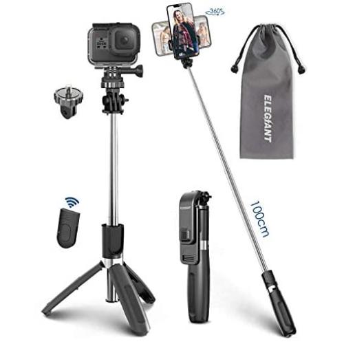 ELEGIANT Selfie Stick Tripod, 39.4 Inch Extendable Selfie Stick Tripod Stand with Wireless Remote Compatible with iPhone 11 11PRO XS Max XS XR X 8P 7P, Galaxy S20 S10 S9 S8, Gopro, Small Camera