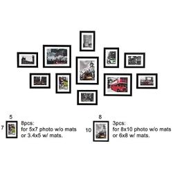 WOOD MEETS COLOR 5x7 8x10 Gallery Wall Picture Frames Set with Hanging Template, 11 Pcs Collage Photo Frames with Photo Mats,Black