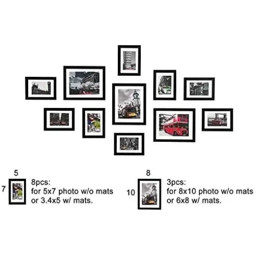 WOOD MEETS COLOR 5x7 8x10 Gallery Wall Picture Frames Set with Hanging Template, 11 Pcs Collage Photo Frames with Photo Mats,Black WOOD MEETS COLOR 5x7 8x10 Gallery Wall Picture Frames Set with Hanging Template, 11 Pcs Collage Photo Frames with Photo Mats,Black