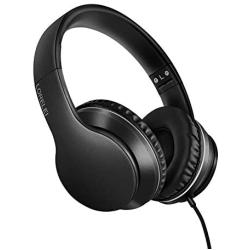 LORELEI X6 Over-Ear Headphones with Microphone, Lightweight Foldable & Portable Stereo Bass Headphones with 1.45M No-Tangle, Wired Headphones for Smartphone Tablet MP3 / 4 (Space Black)