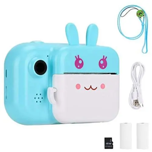 Mini Thermal Printer, 1080P Dual‑Lens 2.4‑Inch 16G Instant Print Camera for Kids, Toy Camera with Print Paper, Portable Digital Creative Print Camera for Boys and Girls(Blue)