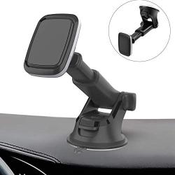 Suction Cup Magnetic Phone Car Mount with Quick Extendable Telescopic Arm, Industrial-Strength Suction Cup, 6 Strong Magnets, 3 Metal Plates, Dashboard Windshield Holder for All iPhone Cell Phone