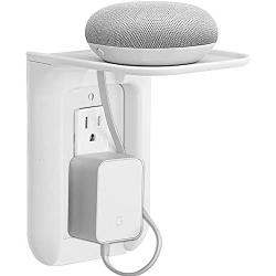 WALI Wall Outlet Shelf Standard Vertical Duplex Décor Outlet with Cable Channel Charging for Cell Phone, Dot 1st and 2nd 3rd Gen, Google Home, Speaker up to 10 lbs (OLS001-W), White, 1 Pack,