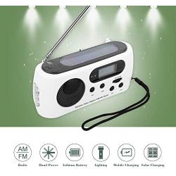 Flashlight Radio, Portable Solar Power Hand Crank AM/FM Radio Flashlight for Camping Traveling Climbing (White)