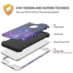 BENTOBEN Case for iPhone 8 Plus/iPhone 7 Plus, 3 in 1 Hybrid Hard PC Soft Rubber Heavy Duty Rugged Bumper Shockproof Anti Slip Full-Body Protective Phone Cover for iPhone 8 Plus/7 Plus 5.5inch, Space