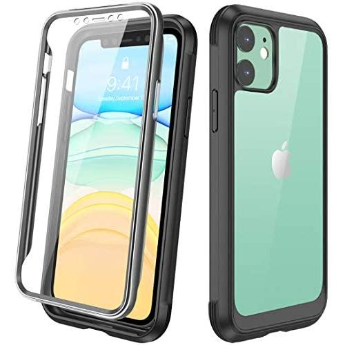 Diaclara Clear Designed for iPhone 11 Case, Full Body Rugged Case with Built-in Touch Sensitive Anti-Scratch Screen Protector, Soft TPU Bumper Case Cover for iPhone 11 6.1" (Black and Clear)