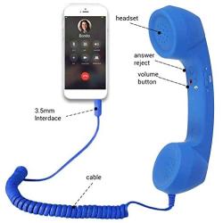 Retro Handset, Cell Phone Handset Anti Radiation 3.5mm Mini Microphone Speaker for iPhone iPad,Mobile Phones,Computer Blue