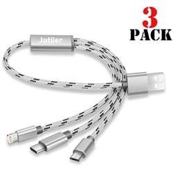 3Pack Multi USB Cable, 1ft Multi Charger Cable Premium Short Multi Charging Cable Nylon Braided 3 in 1 Charging Cable Adapter with Type-C,Micro USB Port Connectors for Cell Phones and More[Upgraded]
