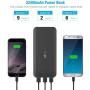 EC Technology Portable Charger 22400mAh Power Bank Ultra High Capacity 3 USB Output External Battery Pack with Auto IC and LED Flashlight for Smartphone, Black & Red