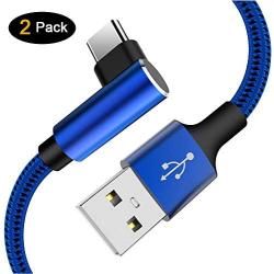 Extra Long Right Angle USB Type C Cable (2 Pack 10FT) Fast Charger USB A to USB C Nylon Braided Cord for Samsung Galaxy S8 S9 S10 Plus Note 9, LG Stylo 4 Q7 G7 ThinQ, MacBook (Blue)