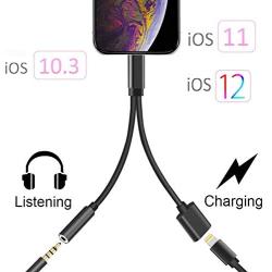 Headphone Adapter Jack 2 in 1 Adapter for iPhone Xs/Xs Max/XR/ 8/8 Plus/X (11) / 7/7 Plus Adapter Listen to Music Adapter Audio and Charge 3.5mm Splitter Converter Compatible with Adaptor Charger