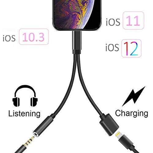 Headphone Adapter Jack 2 in 1 Adapter for iPhone Xs/Xs Max/XR/ 8/8 Plus/X (11) / 7/7 Plus Adapter Listen to Music Adapter Audio and Charge 3.5mm Splitter Converter Compatible with Adaptor Charger