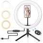 10.2" Selfie Ring Light with Tripod Stand & Cell Phone Holder for Live Stream Make Up and Photography, Portable LED Selfie Light Ring with 3-Color Modes and 10 Levels of Brightness