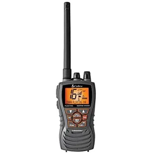 Cobra MR HH350 FLT Handheld Floating VHF Radio – 6 Watt, Submersible, Noise Cancelling Mic, Backlit LCD Display, NOAA Weather, Memory Scan, Grey Cobra MR HH350 FLT Handheld Floating VHF Radio – 6 Watt, Submersible, Noise Cancelling Mic, Backlit LCD Display, NOAA Weather, Memory Scan, Grey
