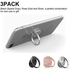 Finger Ring Stand 3 Pack, Ama Forest 360° Rotary Cell Phone Holder Finger Loop Grip Mount Universal Smartphone Kickstand for iPhone x/xr/xs max, Samsung Galaxy S10/S9 Rose Gold Silver&Black