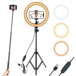 Ring Light 10" with Tripod Stand & Phone Holder for YouTube Video, Desktop Camera Led Ring Light for Streaming, Makeup, Selfie Photography Compatible with iPhone Android