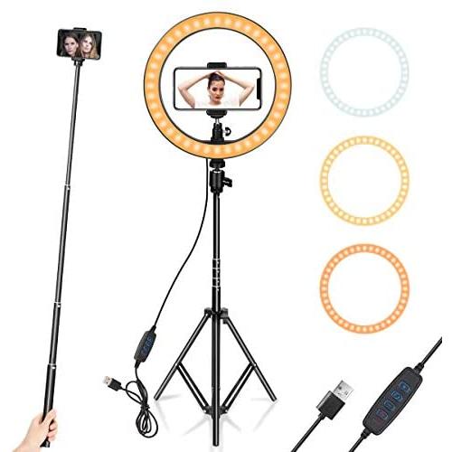 Ring Light 10" with Tripod Stand & Phone Holder for YouTube Video, Desktop Camera Led Ring Light for Streaming, Makeup, Selfie Photography Compatible with iPhone Android