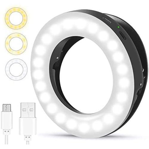 (2020 Upgraded New) Ytaland Selfie Ring Light, 3 Lighting Modes Rechargeable Selfie Fill Light, Adjustable Brightness Laptop Light for Video Conferencing, Small Ring Light for iPhone, Android (Black)