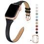 WFEAGL Leather Bands Compatible with Apple Watch 38mm 40mm 42mm 44mm, Top Grain Leather Band Slim & Thin Wristband for iWatch Series 5 & Series 4/3/2/1 (Black Band+Rose Gold Adapter, 38mm 40mm)