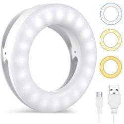 Whellen Selfie Ring Light for Phone Laptop Tablets Camera Photography Video, Rechargeable LED Clip On Light (White)